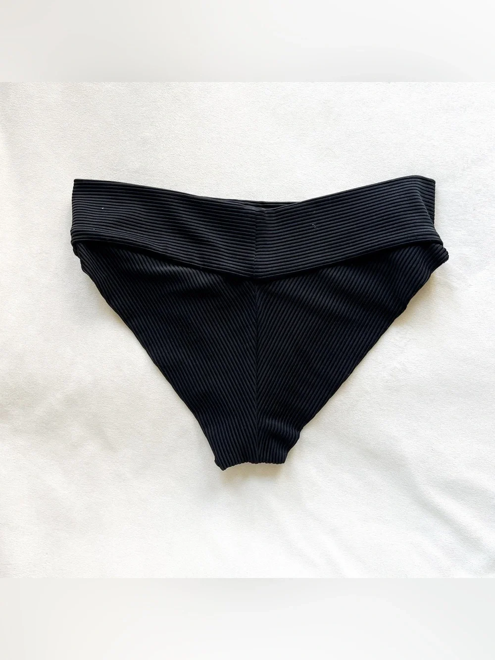 Frankie's Bikinis Black Ribbed Cheeky Bikini Bottom - Small